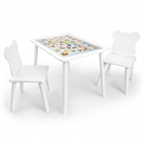 Детский комплект стол и два стула Мишка Rolti Baby с накладкой Алфавит (белая столешница/белое сиденье/белые ножки) в Краснокамске - krasnokamsk.ok-mebel.com | фото