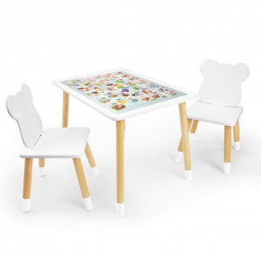 Детский комплект стол и два стула Мишка Rolti Baby с накладкой Алфавит (белая столешница/белое сиденье/береза ножки) в Краснокамске - krasnokamsk.ok-mebel.com | фото