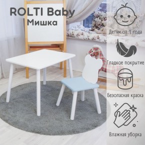 Детский комплект стол и стул «Мишка» Rolti Baby  (голубая столешница/голубое сиденье/белые ножки) в Краснокамске - krasnokamsk.ok-mebel.com | фото