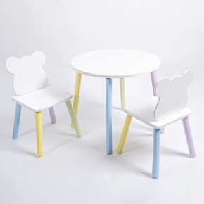 Комплект детский стол КРУГЛЫЙ и два стула МИШКА ROLTI Baby (белая столешница/белое сиденье/цветные ножки) в Краснокамске - krasnokamsk.ok-mebel.com | фото