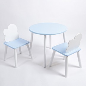Комплект детский стол КРУГЛЫЙ и два стула ОБЛАЧКО ROLTI Baby (голубая столешница/голубое сиденье/белые ножки) в Краснокамске - krasnokamsk.ok-mebel.com | фото