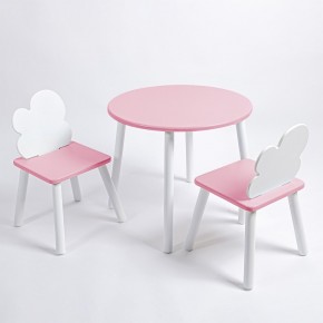Комплект детский стол КРУГЛЫЙ и два стула ОБЛАЧКО ROLTI Baby (розовая столешница/розовое сиденье/белые ножки) в Краснокамске - krasnokamsk.ok-mebel.com | фото