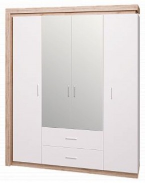 Шкаф для одежды с ящиками 4-х створчатый с зеркалом Люмен 16 в Краснокамске - krasnokamsk.ok-mebel.com | фото 1