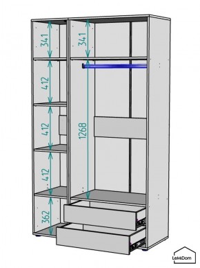 Шкаф Linnea MHR-3PO-2 2050х1200х510 (Белый-М 11.1.1) в Краснокамске - krasnokamsk.ok-mebel.com | фото 3