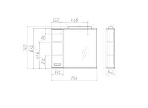 Шкаф-зеркало Cube 75 Эл. ЛЕВЫЙ Домино (DC5008HZ) в Краснокамске - krasnokamsk.ok-mebel.com | фото 3