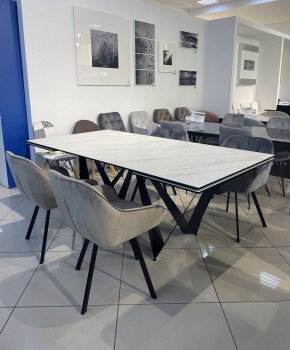 Стол RIETI 200 KL-99 Белый мрамор матовый, итальянская керамика / черный каркас, ®DISAUR в Краснокамске - krasnokamsk.ok-mebel.com | фото 3